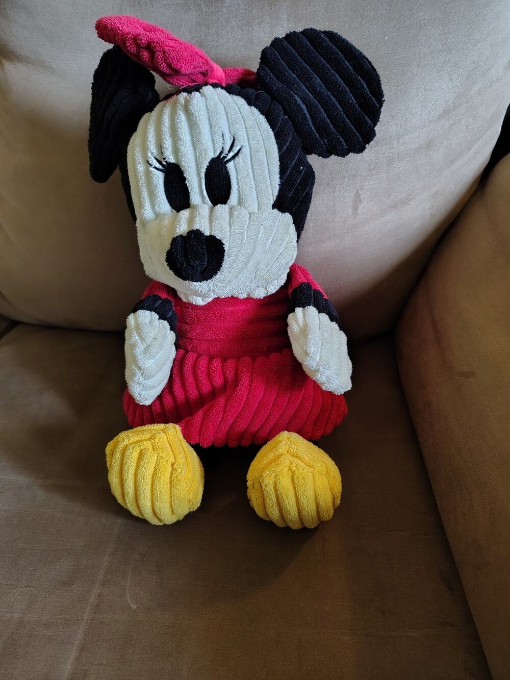 Disney Parks Minnie Mouse Corduroy Classic Ribbed Stuffed Plush Doll Red Toy 18”